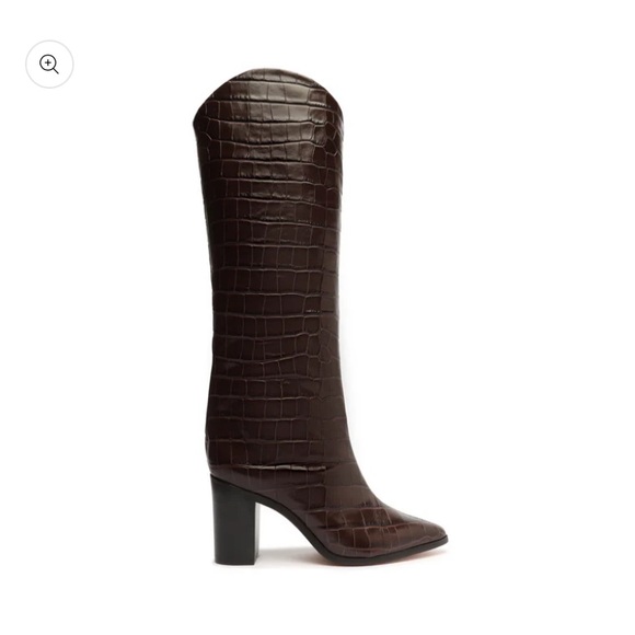 $258 SCHUTZ Maryana TALL DARK BROWN CROCODILE EMBOSSED Block Boot NEW size 11 - Picture 4 of 11